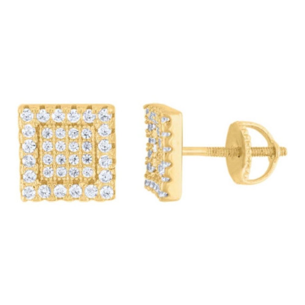 New 925 Sterling Silver 0.53ctw VVS Moissanite Square 14kt Dipped Stud Earrings